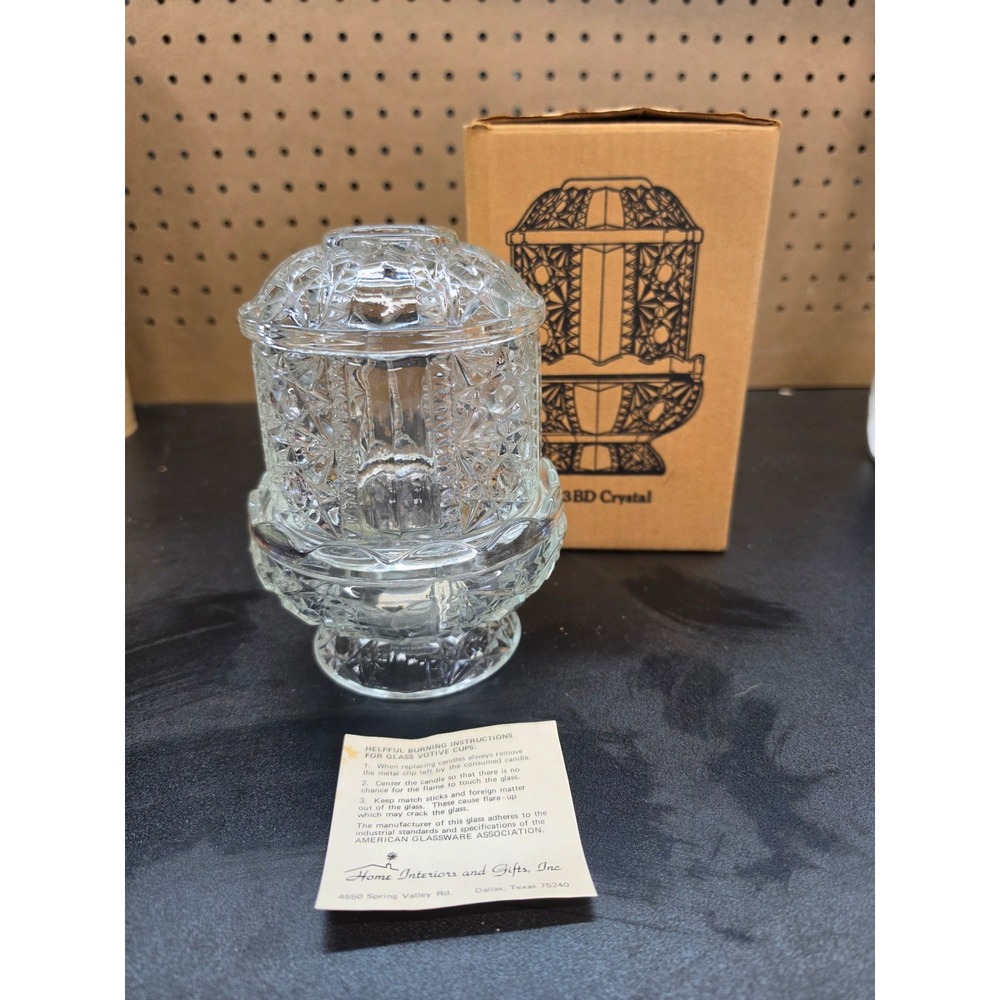 VTG Indiana Glass Stars & Bars Clear Fairy Lamp original box and instructions.